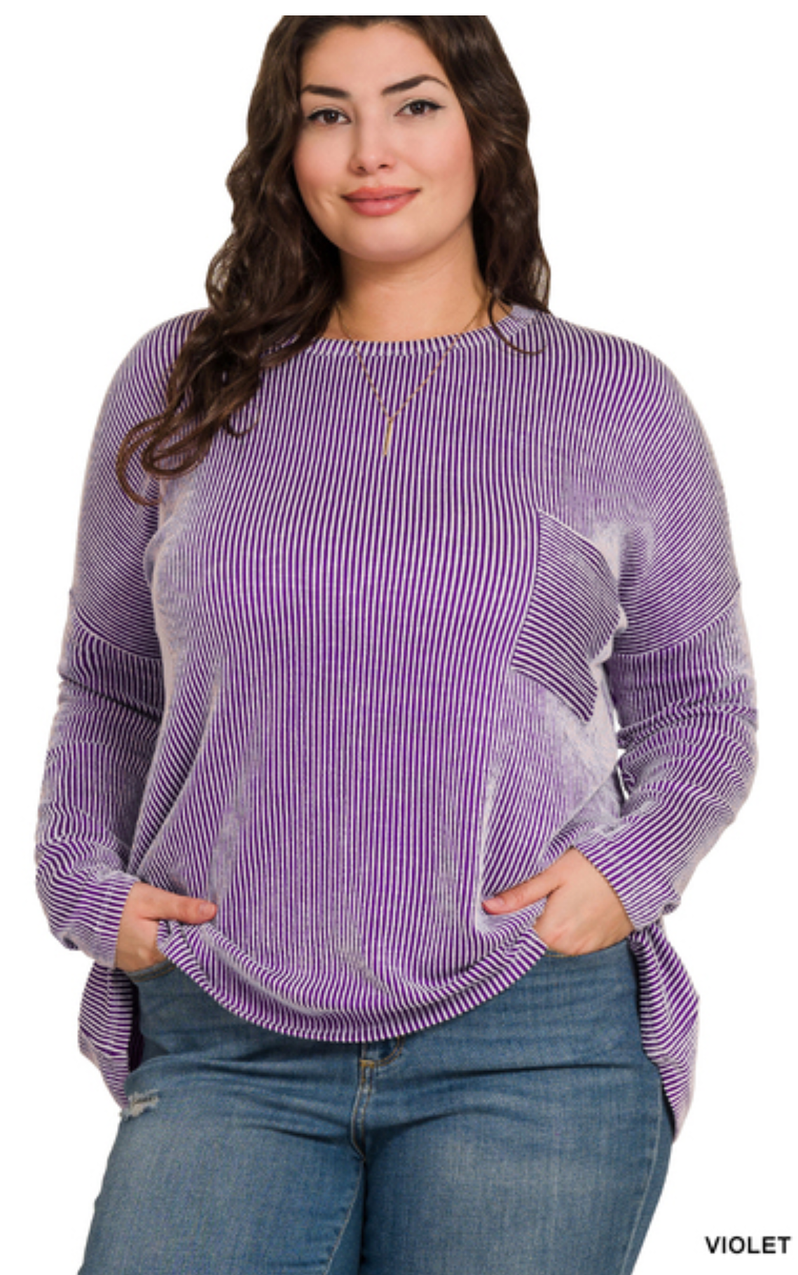 Zenana Plus Ribbed Striped Oversized Long Sleeve