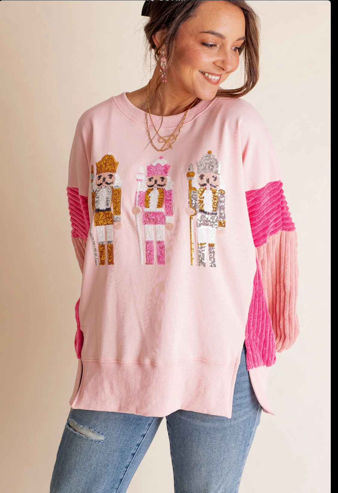 Christmas Soldier Sequin Patchwork Sweatshirt