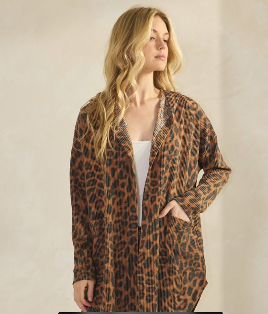 Heimish Long Sleeve AnimalUrban Rib Hoodie Open Cardigan with Side Pocket and Slit