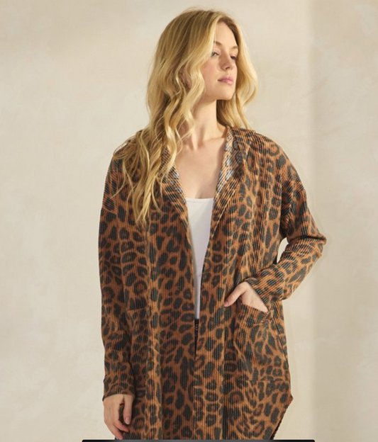 Heimish Long Sleeve AnimalUrban Rib Hoodie Open Cardigan with Side Pocket and Slit