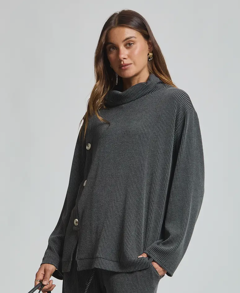 Dear Scarlett Ribbed Cowi Neck Blouse