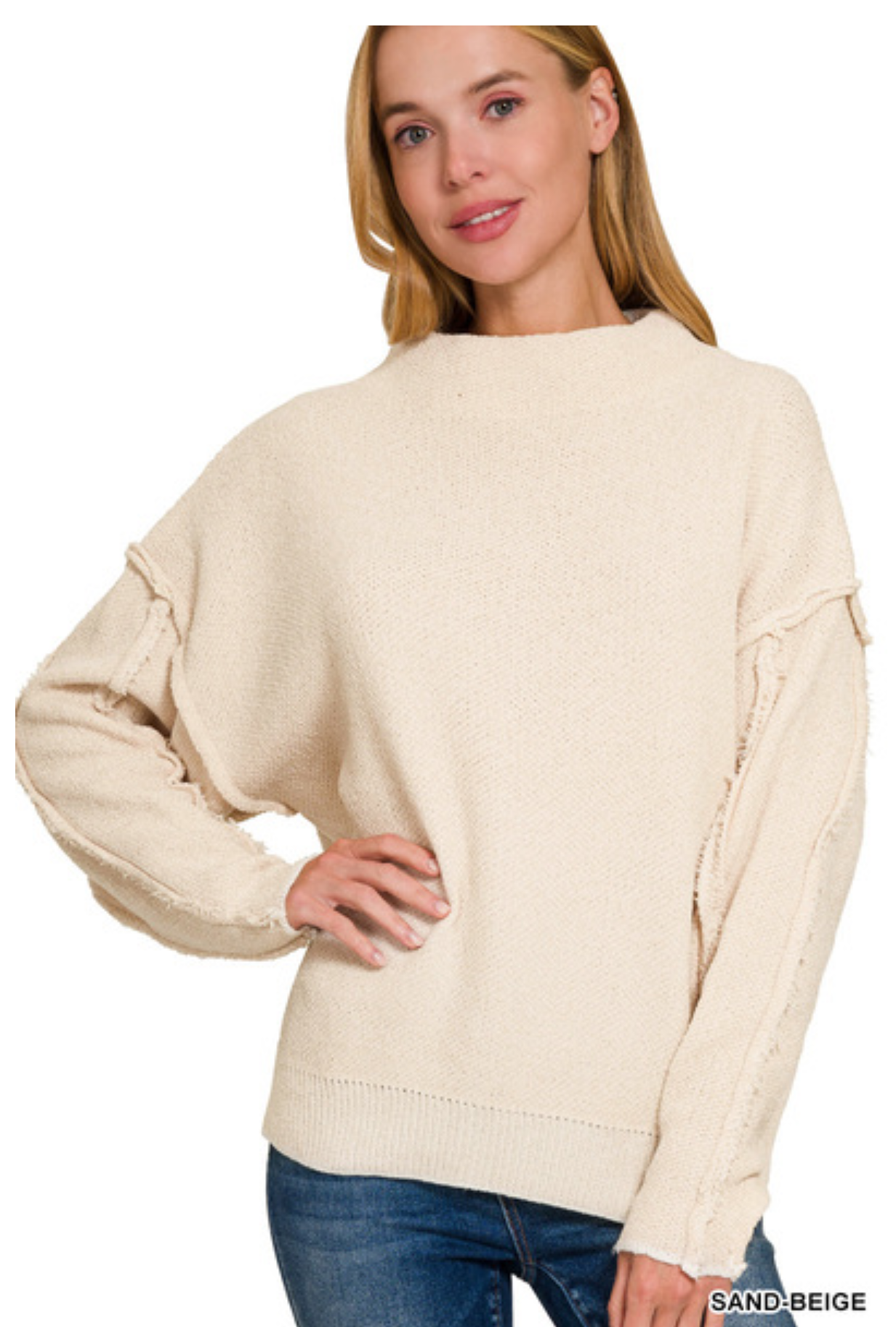 Zenana Oversized Mock NeckRaw Sean Chenille Sweater