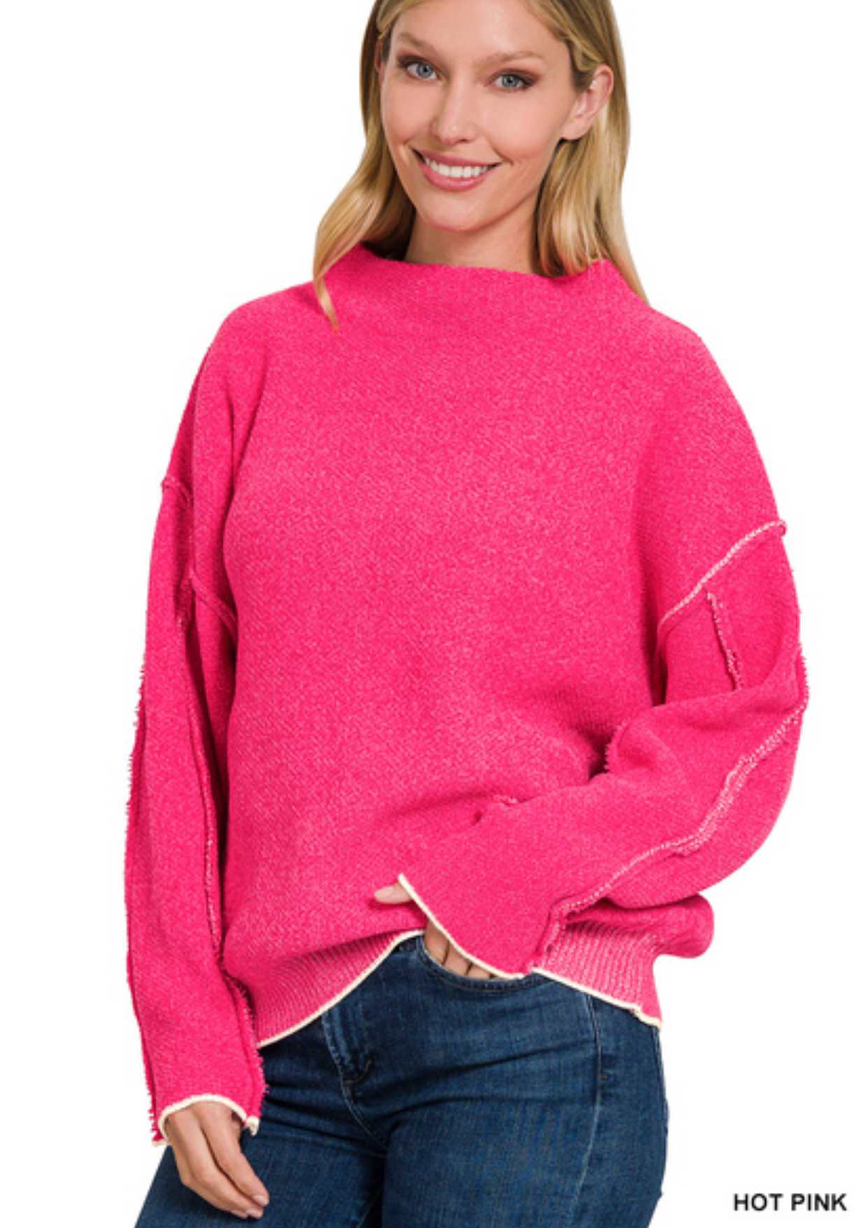 Zenana Oversized Mock NeckRaw Sean Chenille Sweater