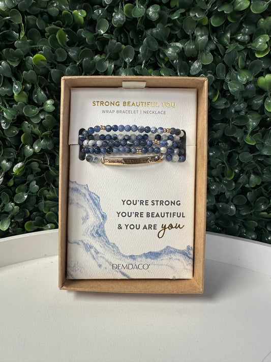 Demdaco Strong Beautiful You Wrap Bracelet-Blue Mix