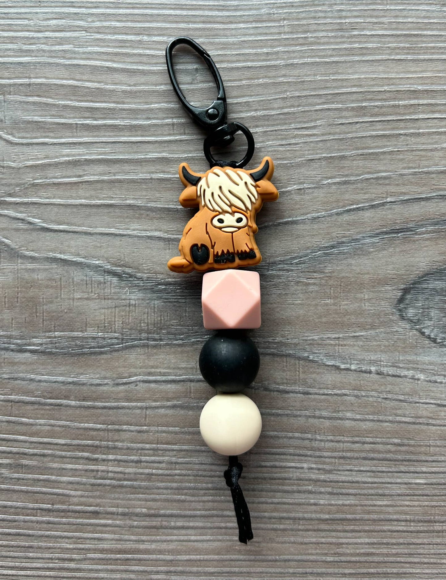 Highland Cow Silicone Beaded Keychain