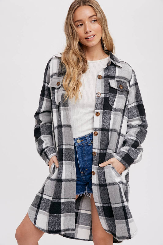 BLUIVY FLANNEL PLAID LONGLINE SHACKET