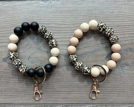 Neutral Leopard Wristlet Bracelet Key Ring