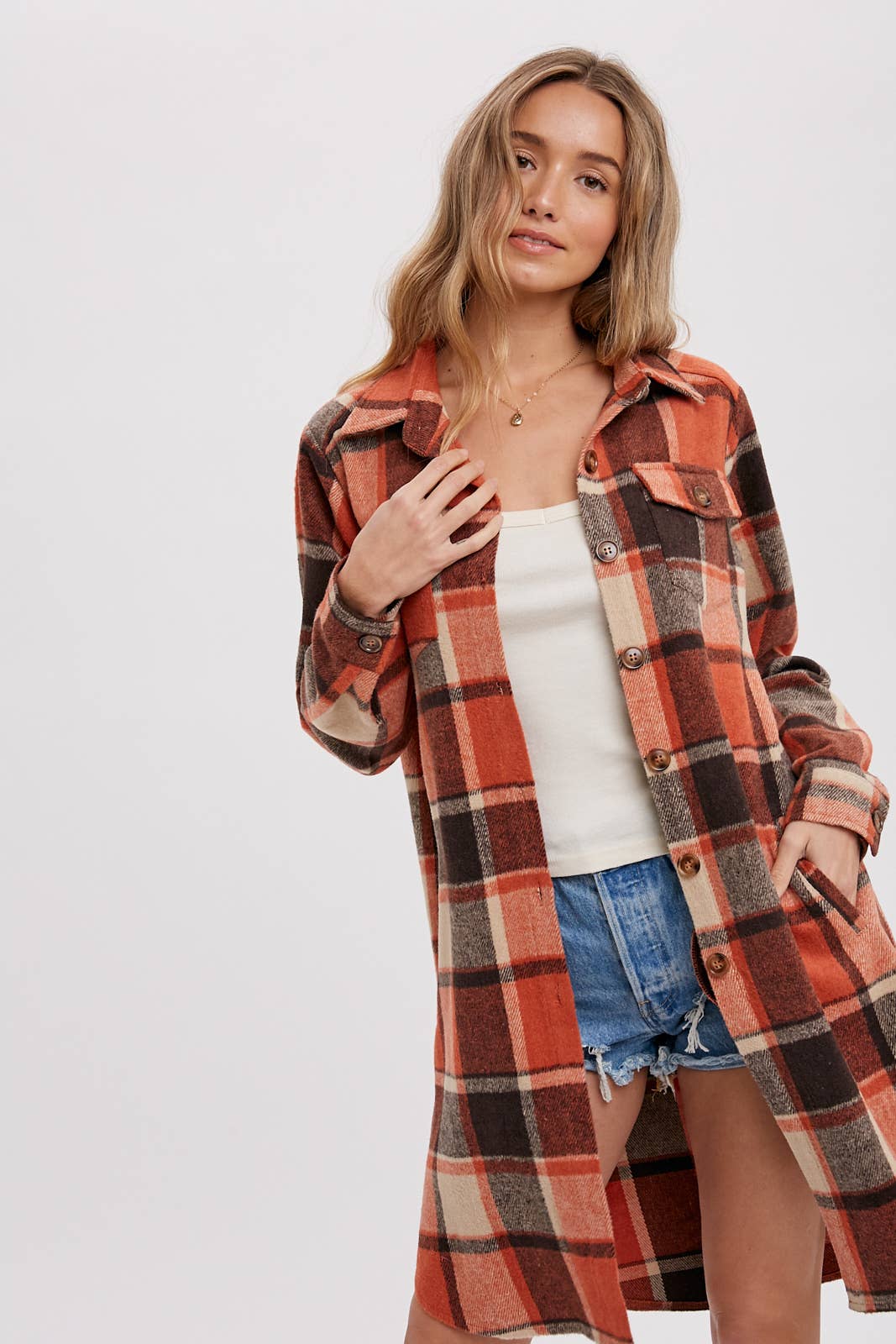 BLUIVY FLANNEL PLAID LONGLINE SHACKET