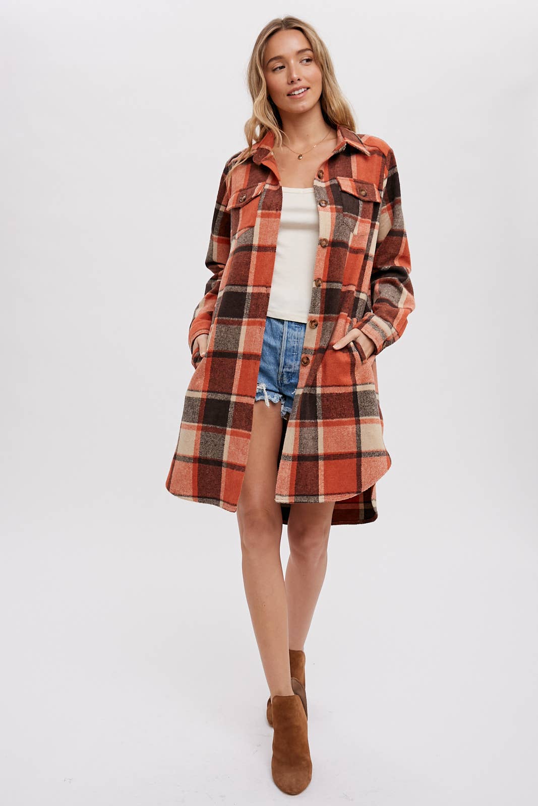 BLUIVY FLANNEL PLAID LONGLINE SHACKET