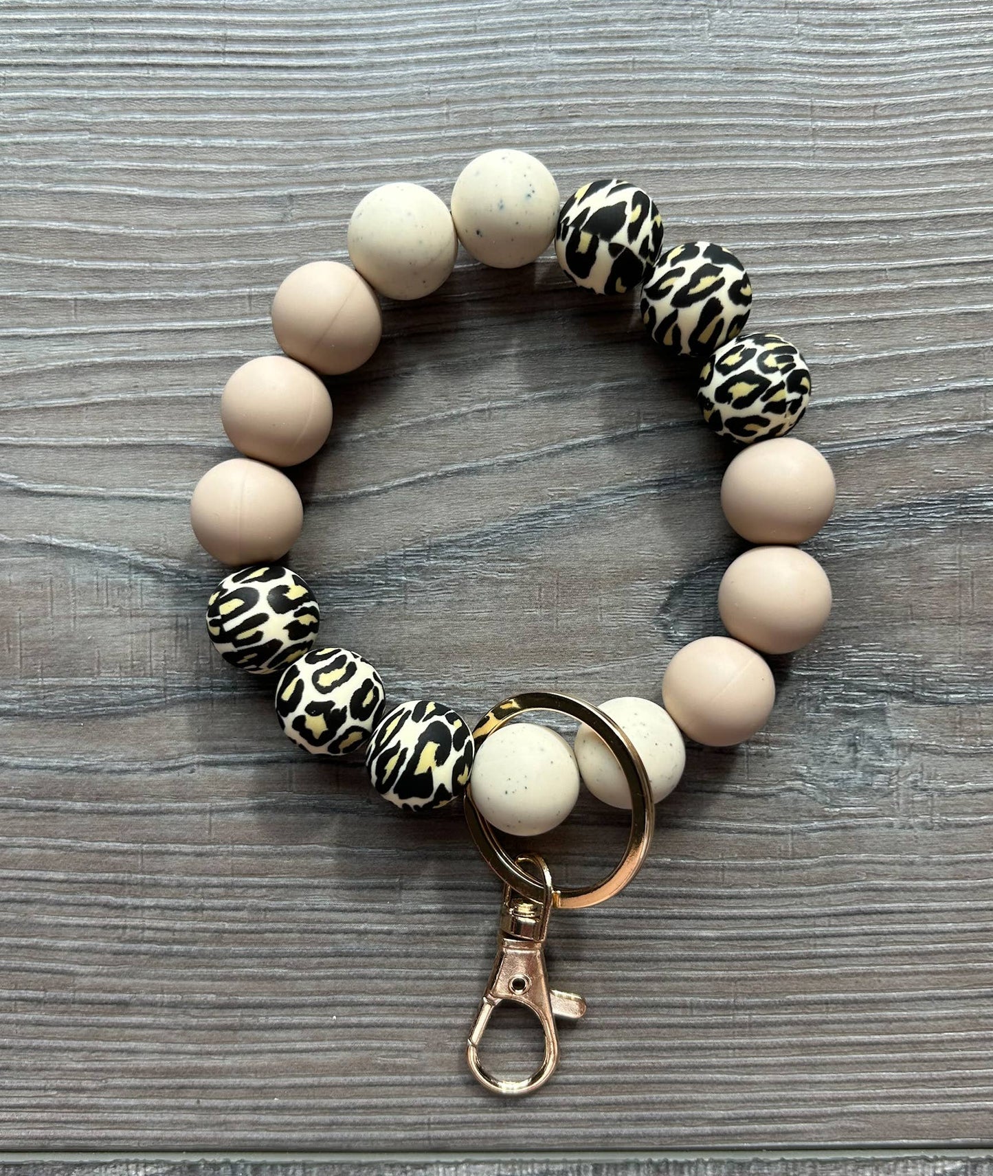 Neutral Leopard Wristlet Bracelet Key Ring