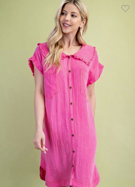 Gigio Ruffled Peter Pan Collar Shirt Dress